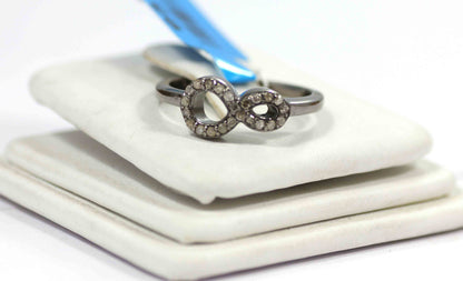 Figure Eight Pave Diamond Ring .925 Oxidized Sterling Silver Diamond Ring, Genuine handmade pave diamond Ring .