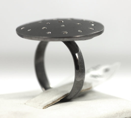 Silver Pave Diamond Ring .925 Oxidized Sterling Silver Diamond Ring, Genuine handmade pave diamond Ring Size Approx 1.00"(25 MM)