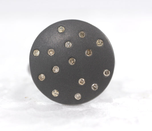 Silver Pave Diamond Ring .925 Oxidized Sterling Silver Diamond Ring, Genuine handmade pave diamond Ring Size Approx 0.76"(19 MM)