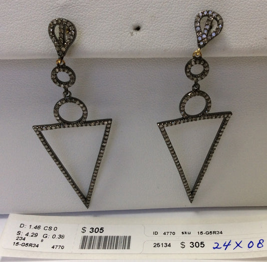 Diamond and Silver Black Rhodium Finish Earring.
