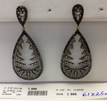 Diamond and Silver Black Rhodium Finish Earring.