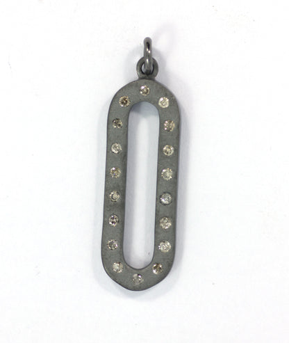 Open Diamond Pendant .925 Oxidized Sterling Silver Diamond Pendant, Genuine handmade pave diamond Pendant Size Approx 1.12"(28x10 MM)