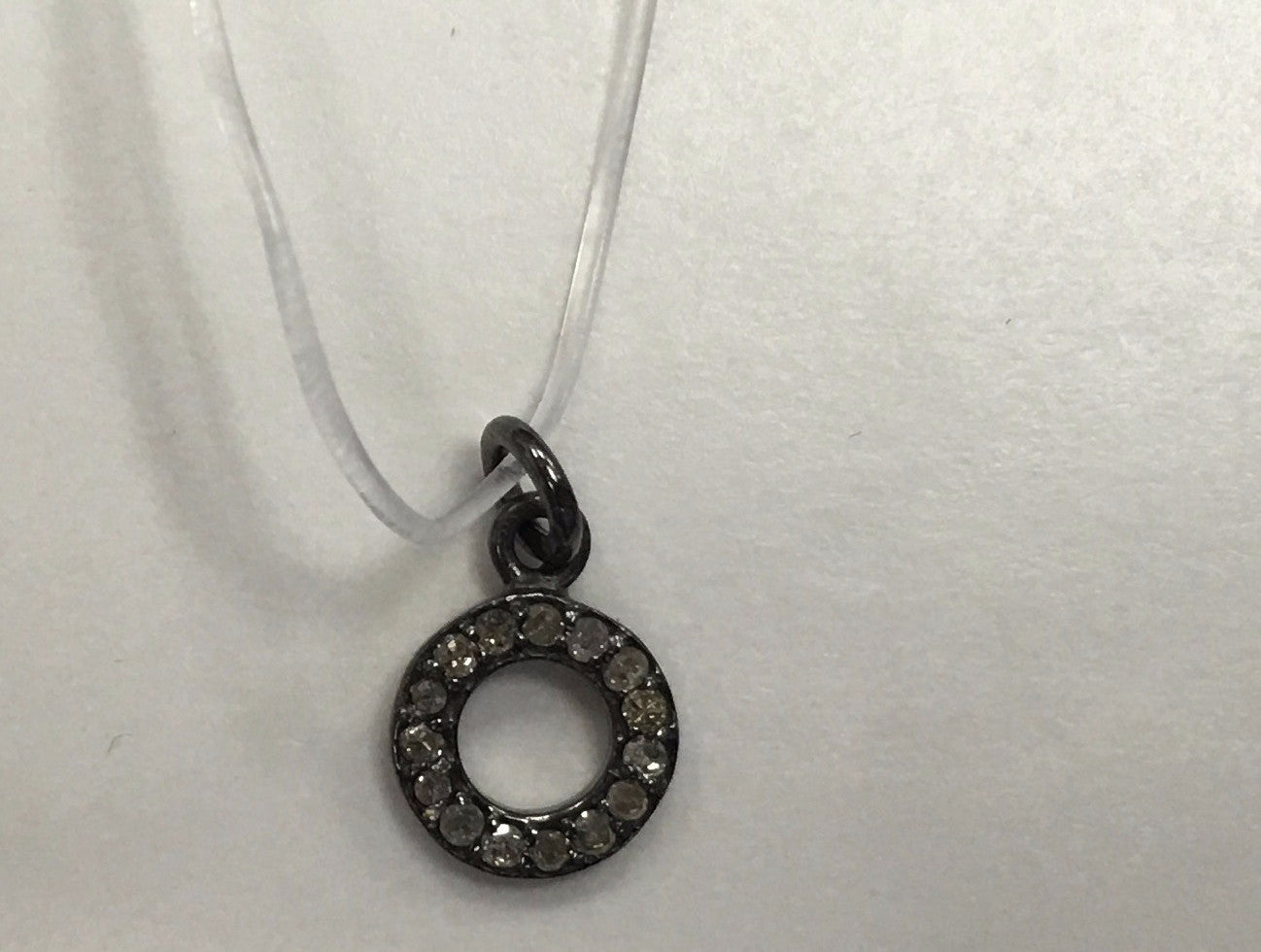 Round Diamond Silver Charm .925 Oxidized Sterling Silver Diamond Charms, Genuine handmade pave diamond Charm Size Approx 0.28"(7 MM)