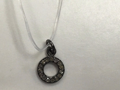 Round Diamond Silver Charm .925 Oxidized Sterling Silver Diamond Charms, Genuine handmade pave diamond Charm Size Approx 0.28"(7 MM)