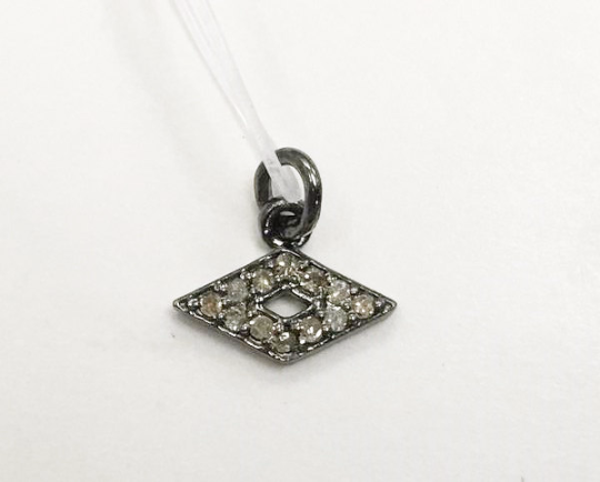Rhombus Shape Diamond Charm .925 Oxidized Sterling Silver Diamond Charms, Genuine handmade pave diamond Charm Size Approx 0.40"(10 x 5 mm)