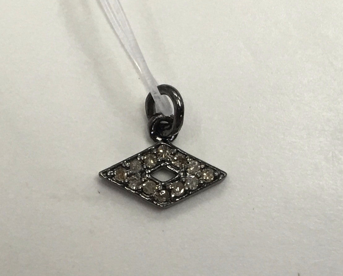 Rhombus Shape Diamond Charm .925 Oxidized Sterling Silver Diamond Charms, Genuine handmade pave diamond Charm Size Approx 0.40"(10 x 5 mm)