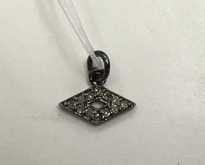 Rhombus Shape Diamond Charm .925 Oxidized Sterling Silver Diamond Charms, Genuine handmade pave diamond Charm Size Approx 0.40"(10 x 5 mm)