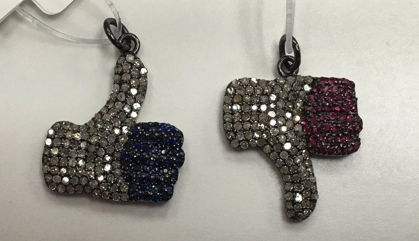 Thumbs down and up Diamond Silver Charm.
