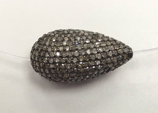 Long Tear Drop Diamond Bead .925 Oxidized Sterling Silver Diamond Beads, Genuine handmade pave diamond Beads Size Approx 0.92"(23 x 12 MM)