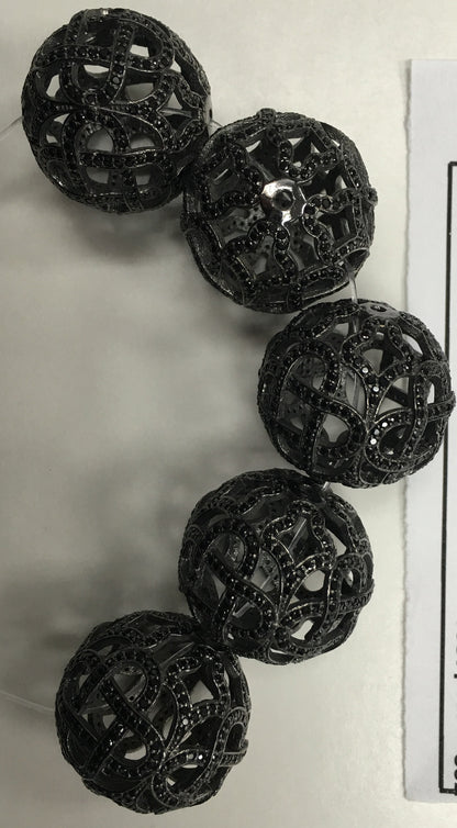 Fancy Shape Black Spinel Pave Silver Beads