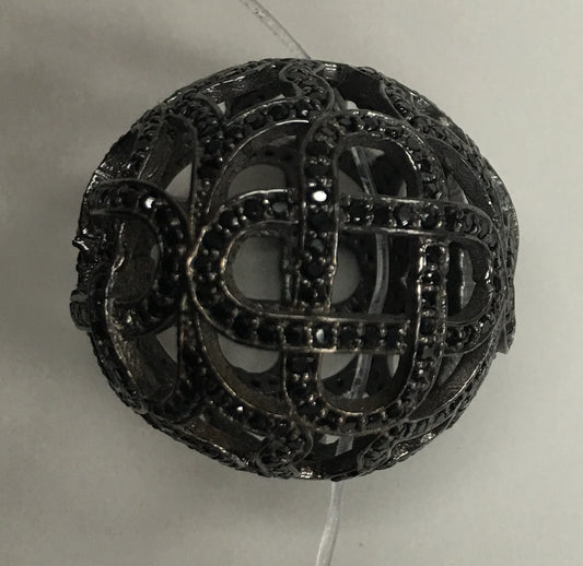 Fancy Shape Black Spinel Pave Silver Beads