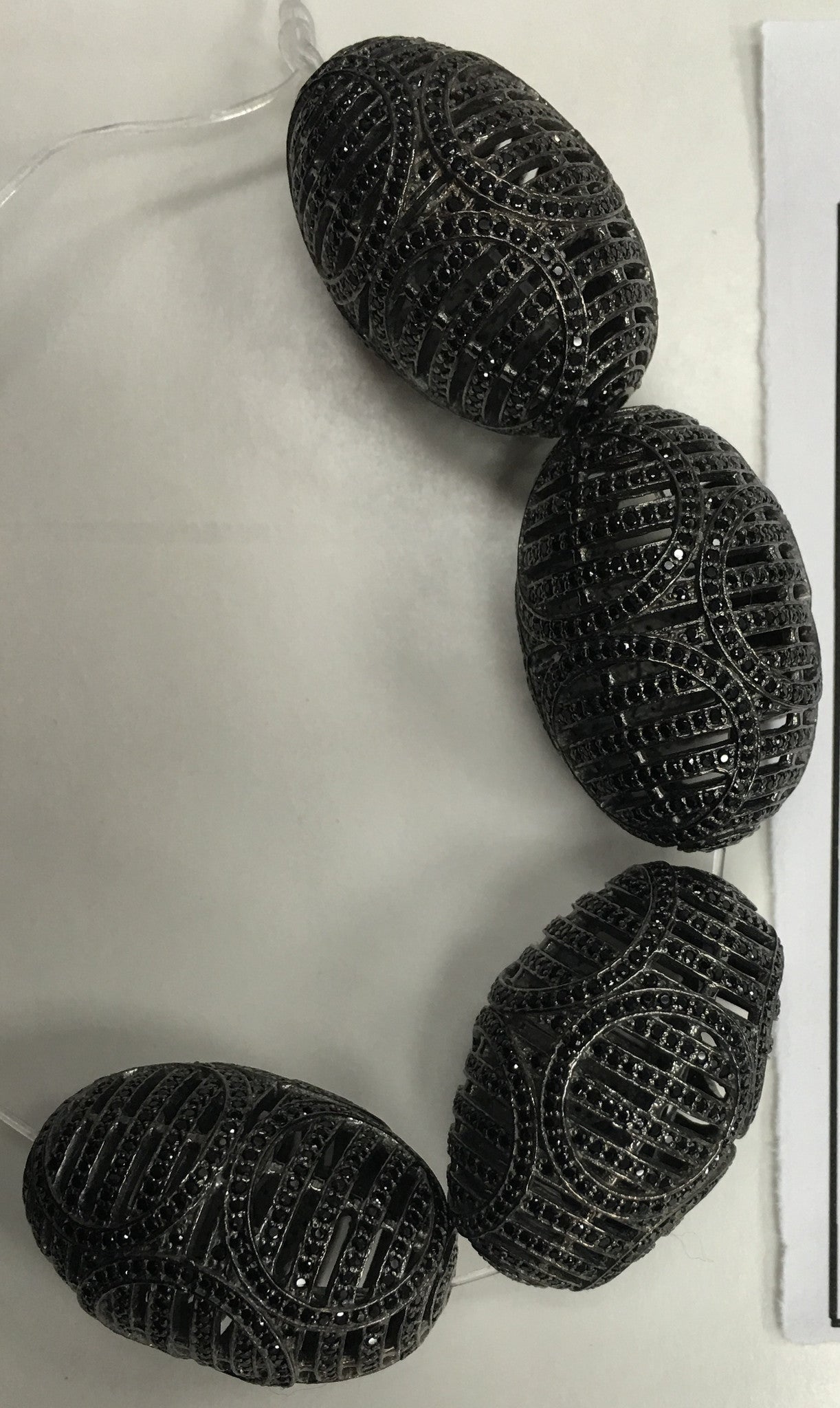 Fancy Sprial Oval Black Spinel Pave Silver Beads