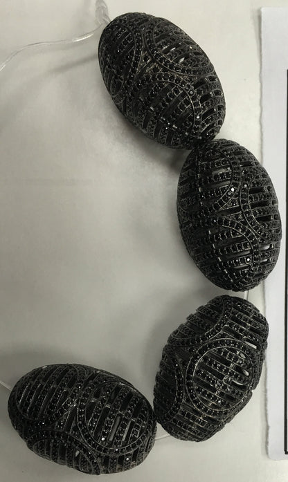 Fancy Sprial Oval Black Spinel Pave Silver Beads