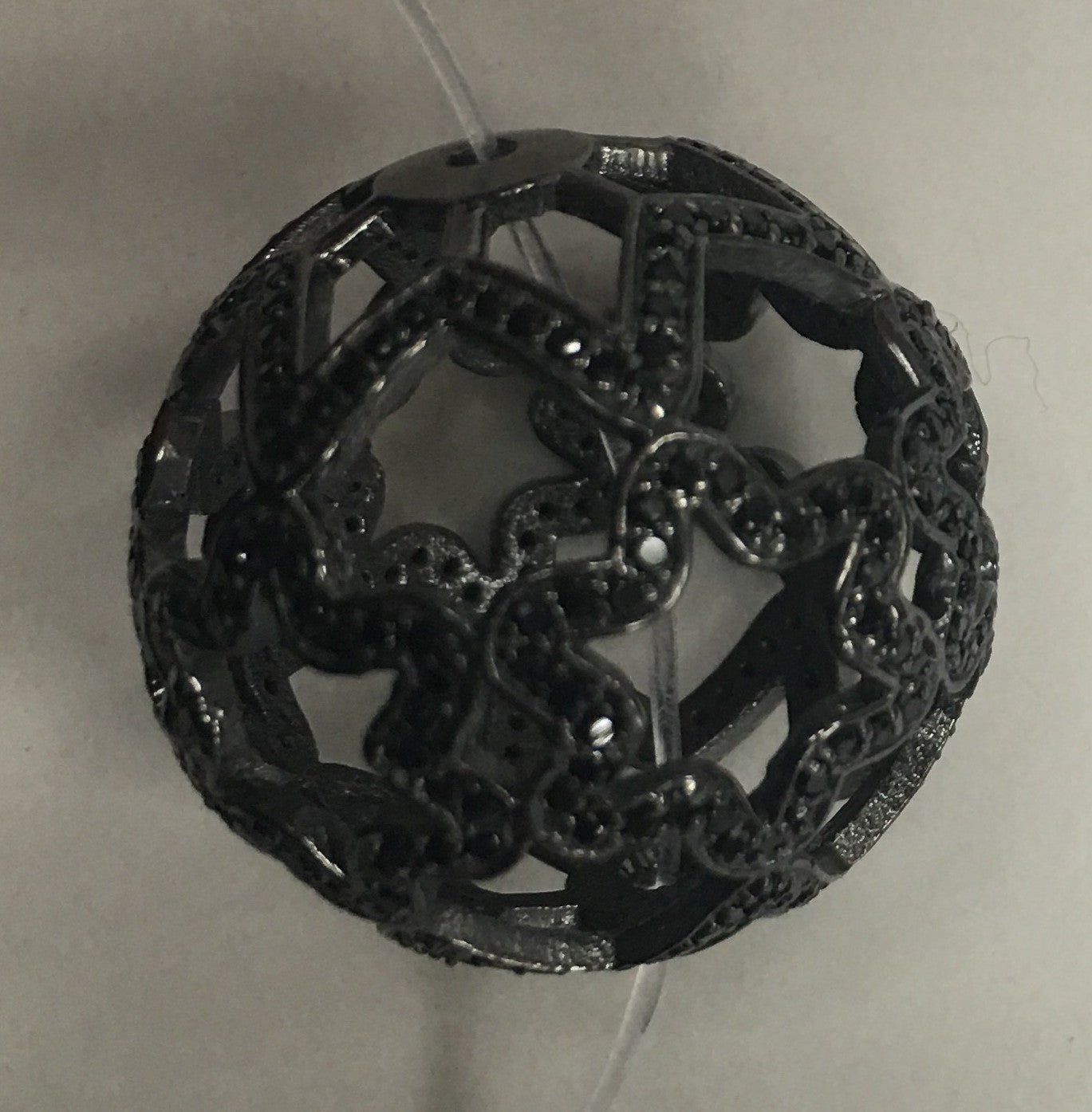 Round Filgree Black Spinel Pave Silver Beads