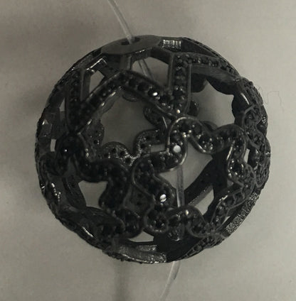 Round Filgree Black Spinel Pave Silver Beads