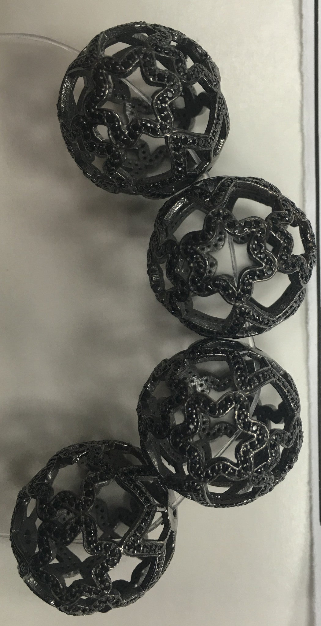 Round Filgree Black Spinel Pave Silver Beads
