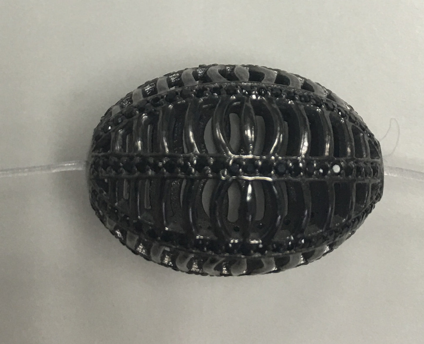 Long Fat Oval Shape Filgree Black Spinel Pave Silver Beads