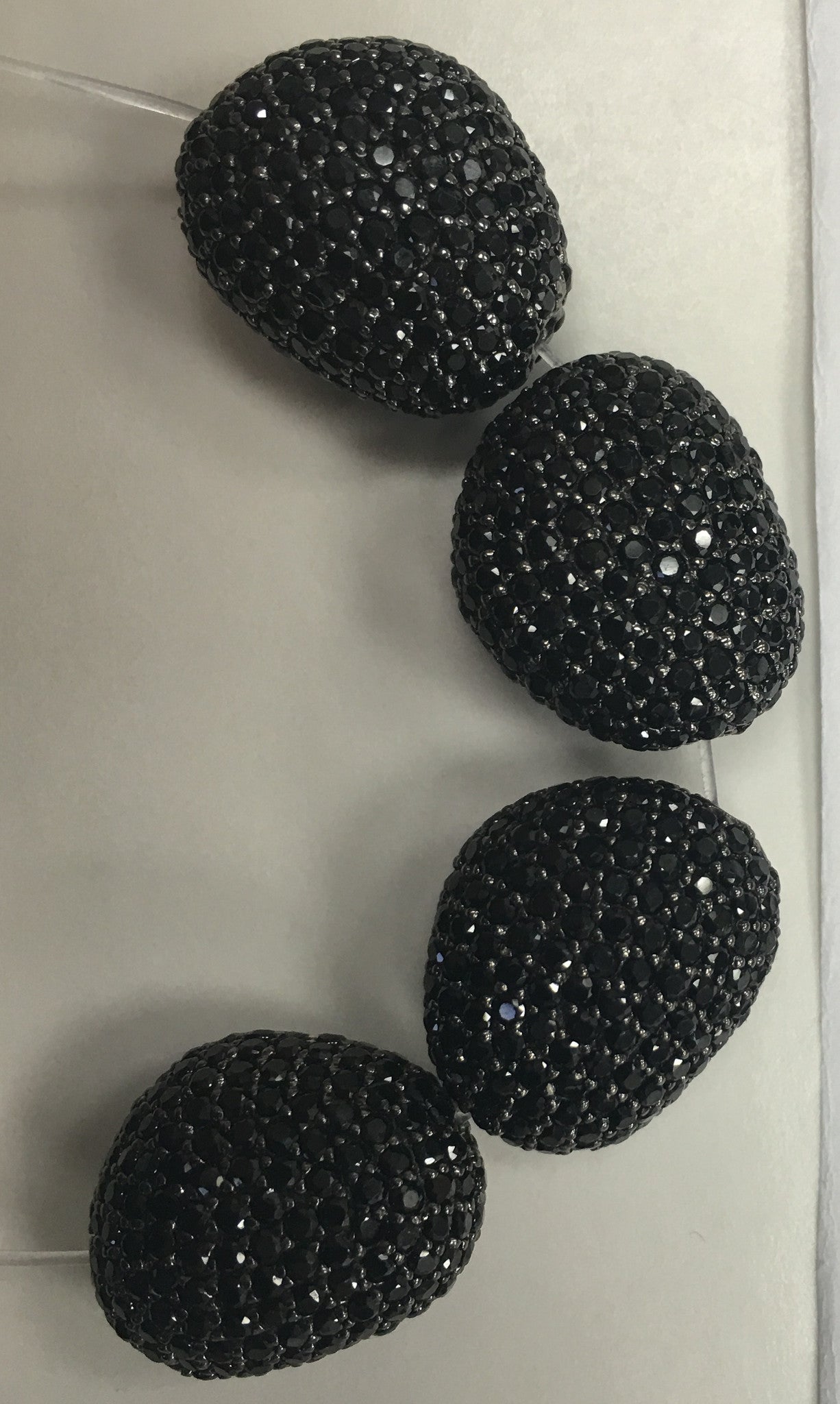Nugget shape Black Spinel Pave Silver Beads