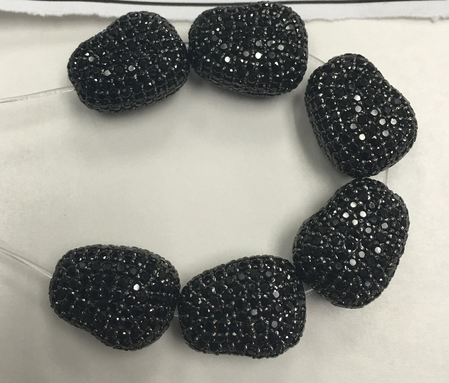 Nugget shape Black Spinel Pave Silver Beads