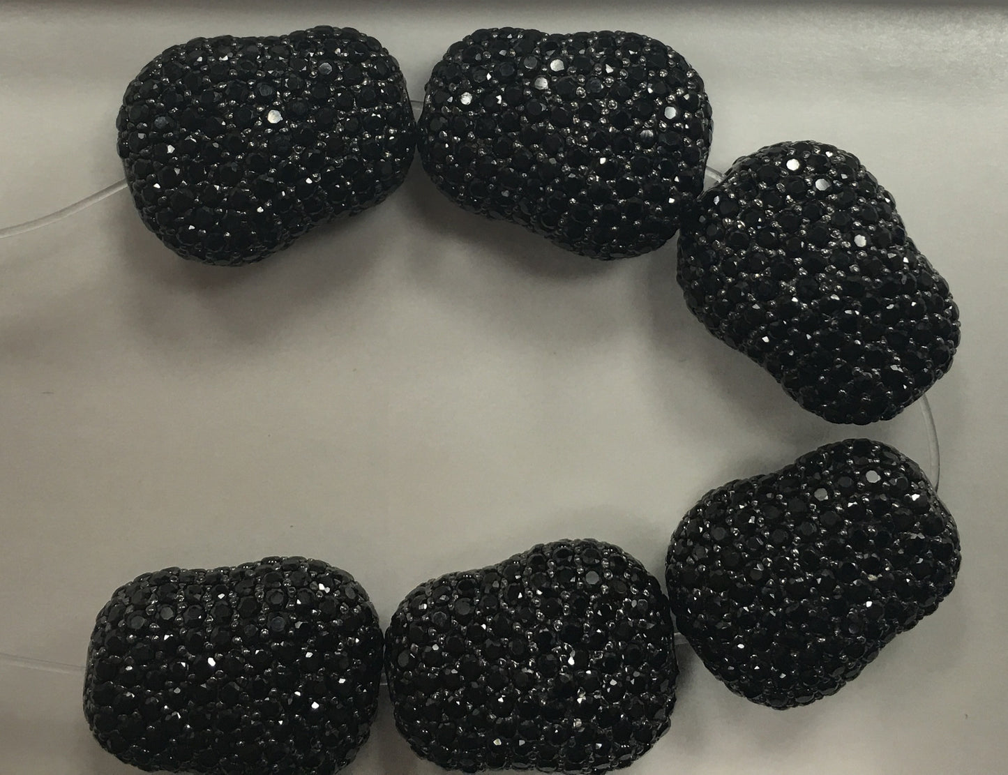 Nugget shape Black Spinel Pave Silver Beads
