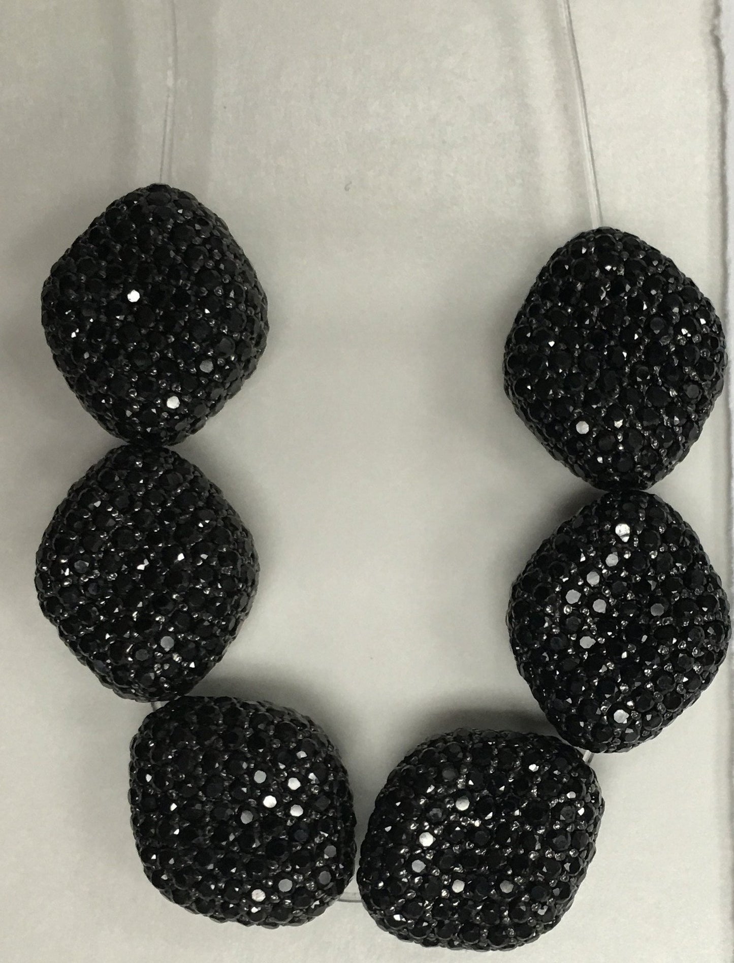 Nugget shape Black Spinel Pave Silver Beads