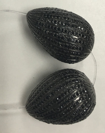 Drop shape Black Spinel Pave Silver Beads