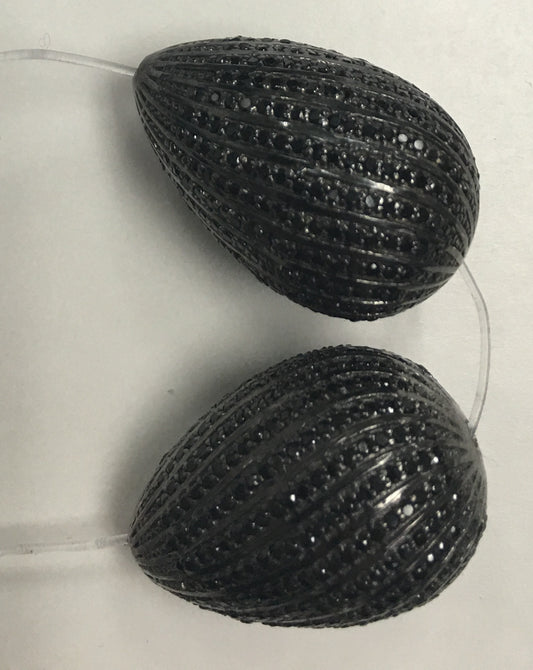 Drop shape Black Spinel Pave Silver Beads