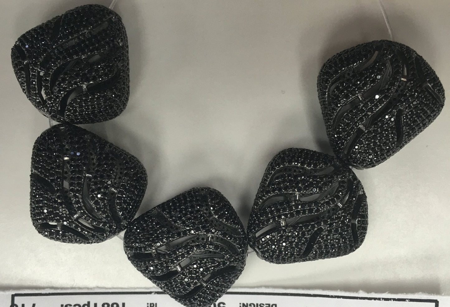 Filgree Nuggets Black Spinel Pave Silver Beads
