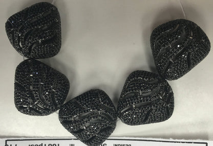 Filgree Nuggets Black Spinel Pave Silver Beads