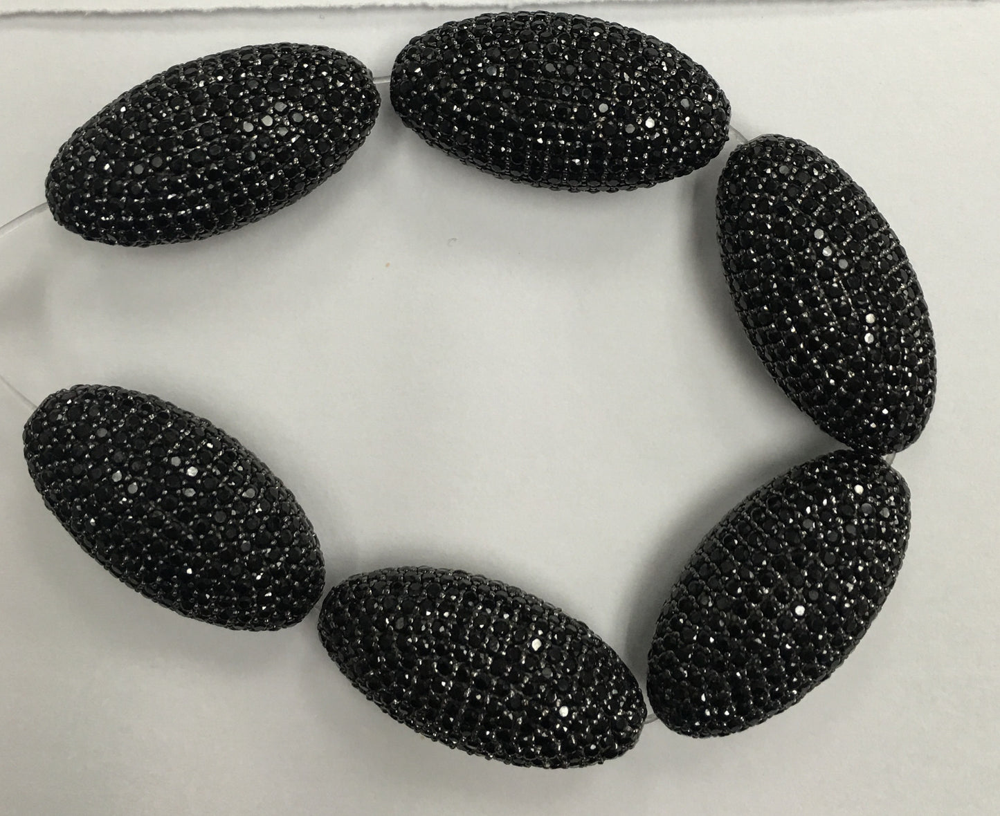 Oval Large Black Spinel Pave Silver Beads