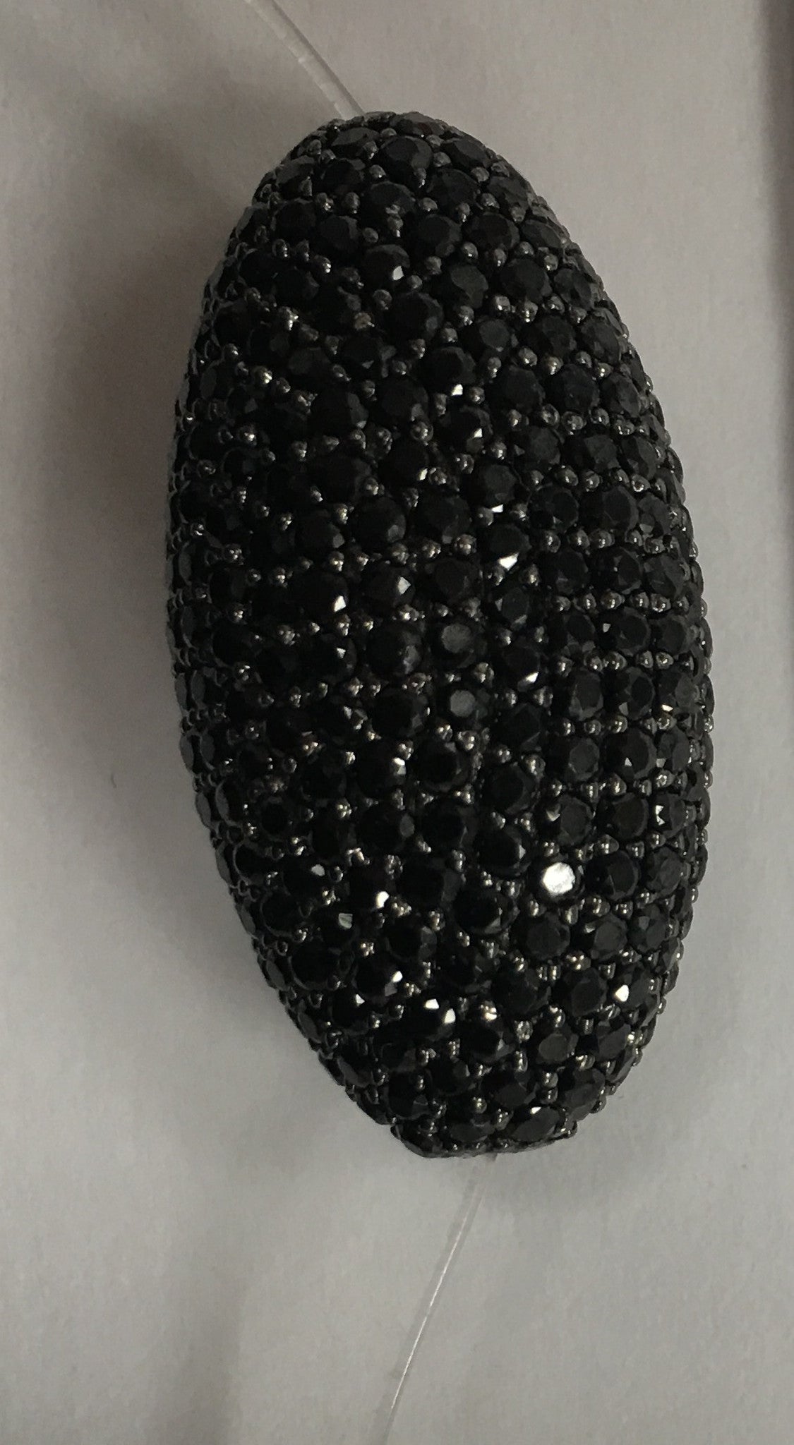 Oval Large Black Spinel Pave Silver Beads