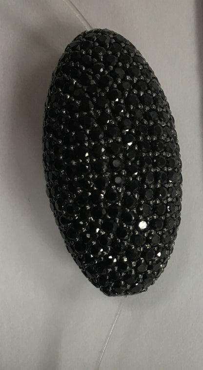 Oval Large Black Spinel Pave Silver Beads