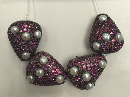 Pearl and Rhodolite Garnet Pave Silver Beads