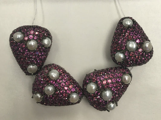 Pearl and Rhodolite Garnet Pave Silver Beads