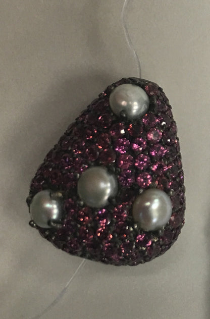 Pearl and Rhodolite Garnet Pave Silver Beads