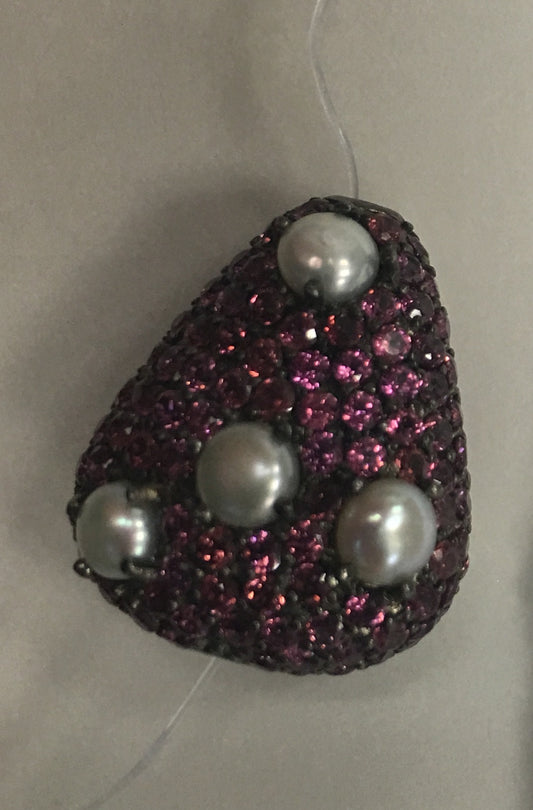 Pearl and Rhodolite Garnet Pave Silver Beads