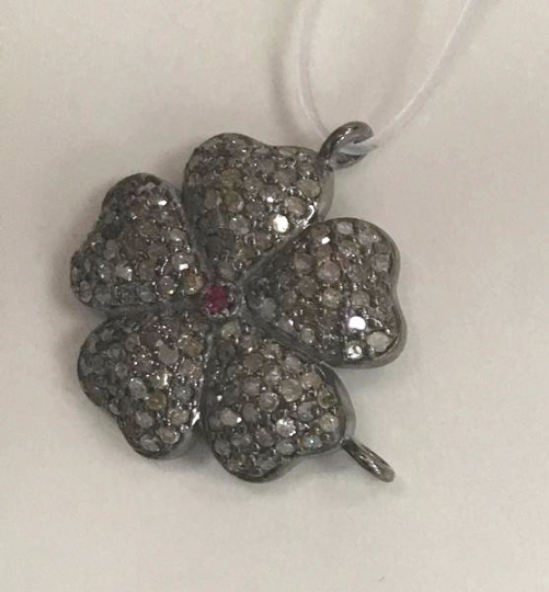 Flower Diamond Charm .925 Oxidized Sterling Silver Diamond Charms, Genuine handmade pave diamond Charm Size Approx 0.73"(18 x 18 MM)