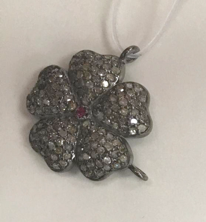 Flower Diamond Charm .925 Oxidized Sterling Silver Diamond Charms, Genuine handmade pave diamond Charm Size Approx 0.73"(18 x 18 MM)
