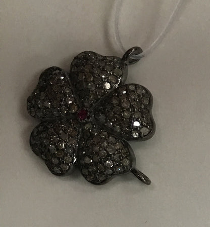 Flower Diamond Charm .925 Oxidized Sterling Silver Diamond Charms, Genuine handmade pave diamond Charm Size Approx 0.73"(18 x 18 MM)
