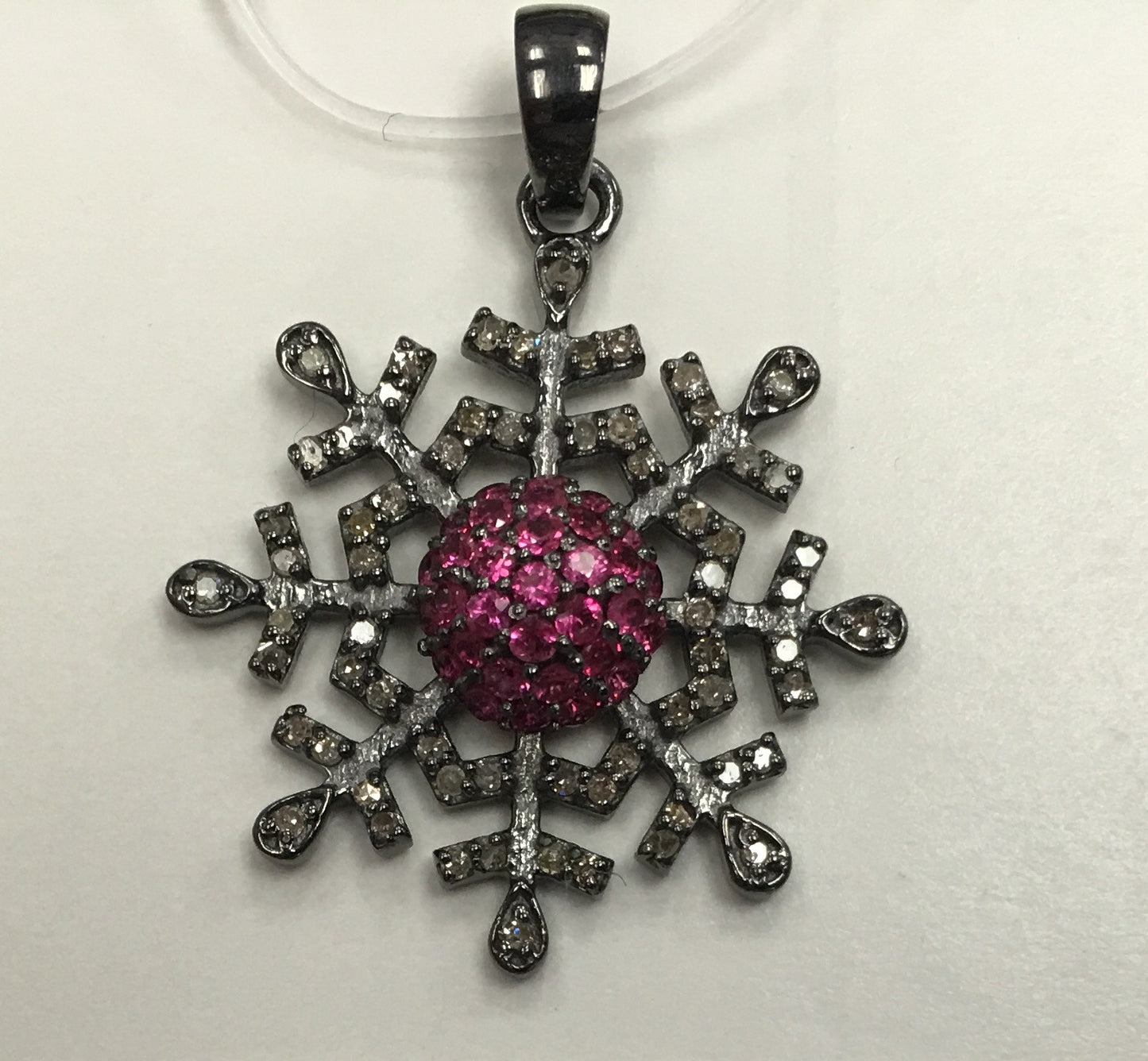 Snow Flake Diamond and Natural Ruby Pendants, 23mm Fine Natural Diamond And Ruby