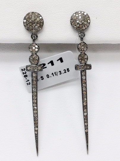 Cross Diamond Silver Earring .925 Oxidized Sterling Silver Diamond Earring, Genuine handmade pave diamond Earring Size 1.40"(8 x 55 MM )