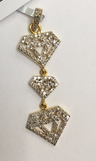 14k Solid Gold Diamond Shape Diamond Pendants. Genuine handmade pave diamond Pendant. Approx Size 1.60 "(15 x 40 mm)