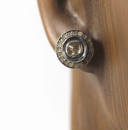 Diamond Silver Earring studs .925 Oxidized Sterling Silver Diamond Earring studs, Genuine handmade pave diamond Earring studs Size (12 MM )