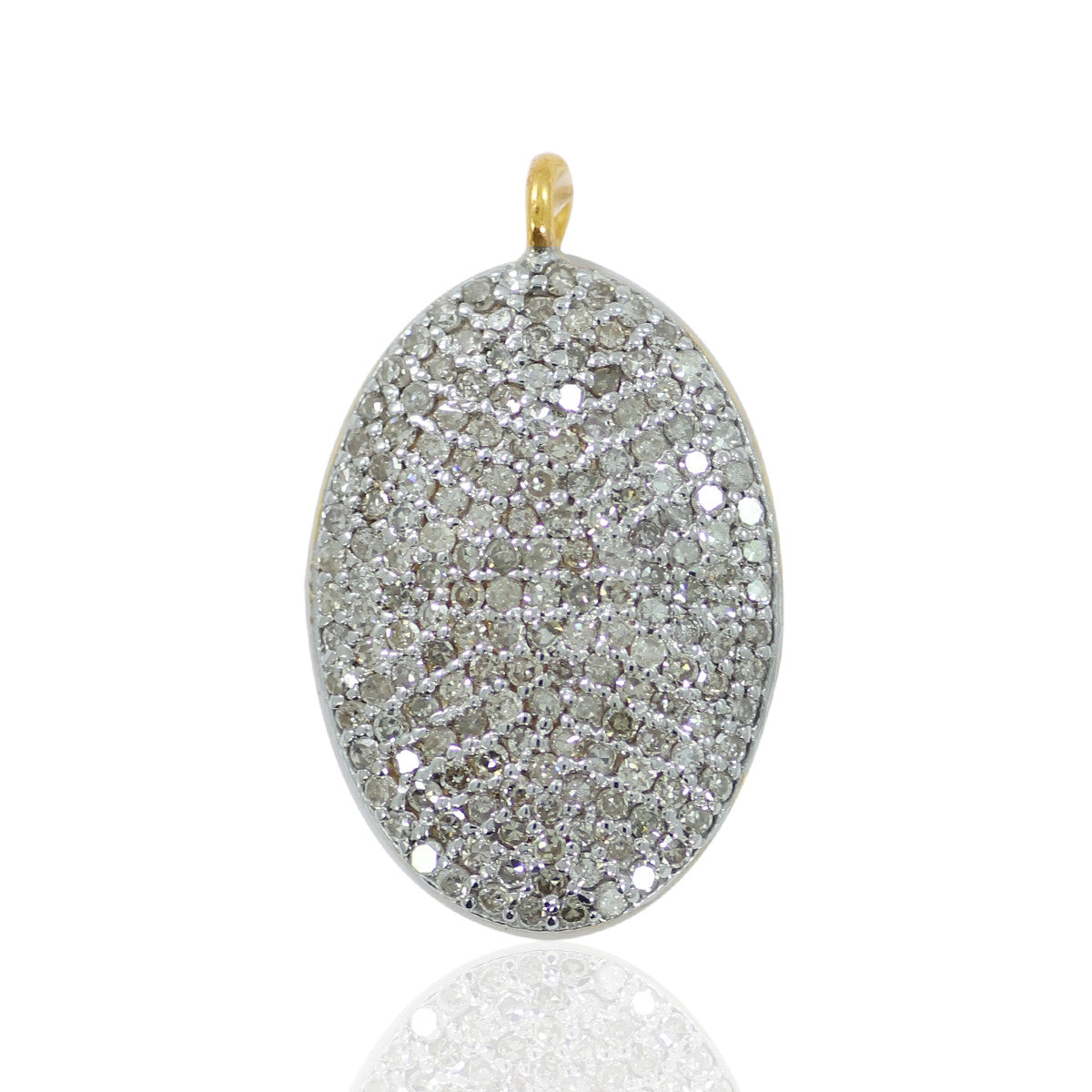14K Solid Gold Oval Disk Diamond Pendants. pave diamond Pendant.