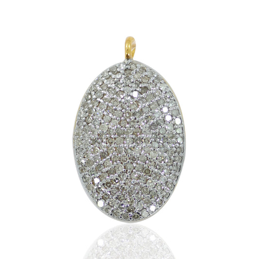 14K Solid Gold Oval Disk Diamond Pendants. pave diamond Pendant.