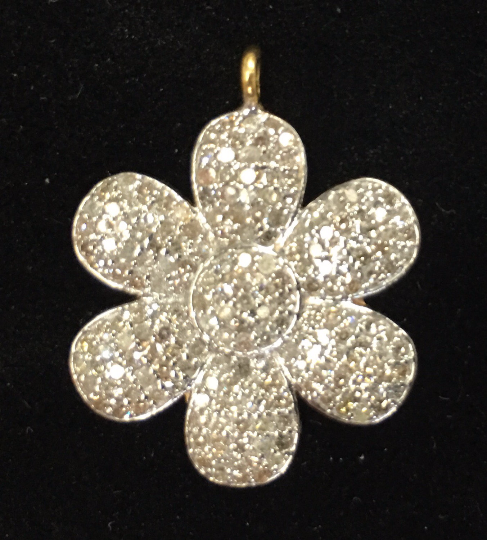 14k Solid Gold Flowers Shape Diamond Pendants