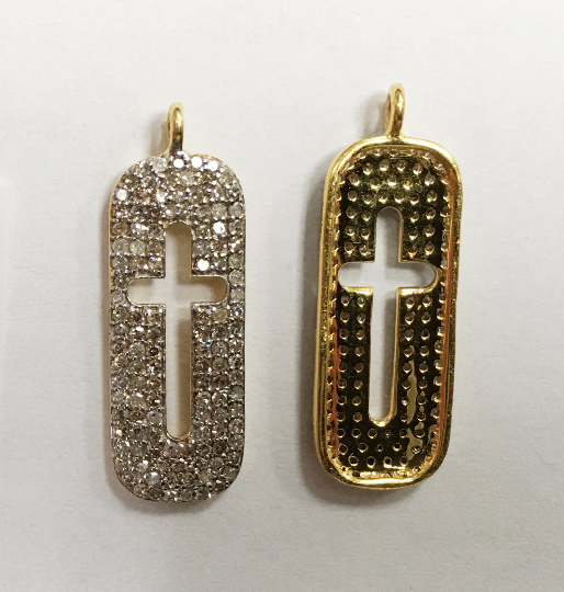 14K Solid Gold Cross Diamond Pendants