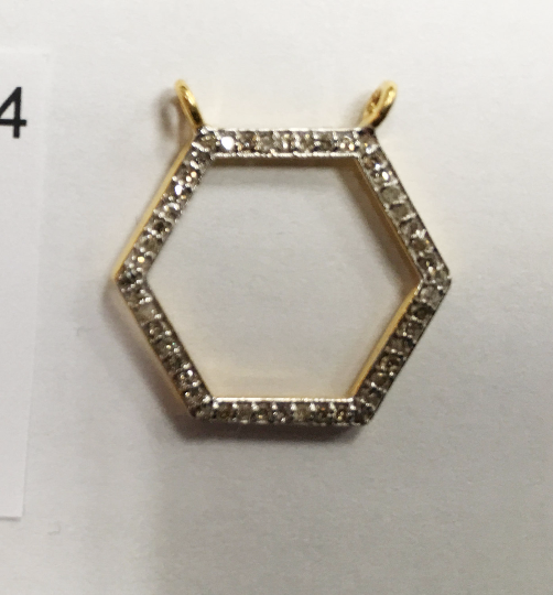 14k Solid Gold Hexagon Shape Diamond Pendants
