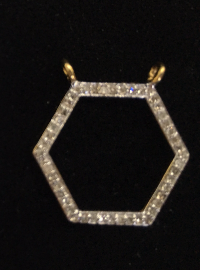 14k Solid Gold Hexagon Shape Diamond Pendants