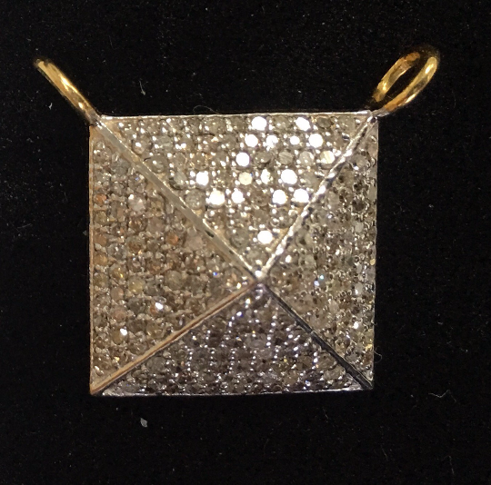 14k Solid Gold Square Shape Diamond Pendant